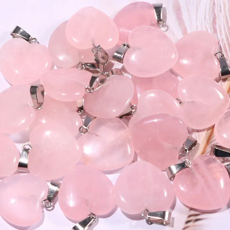 Natural Crystals Healing Stones Jewelry Pendant Rose Quartz Heart Stone