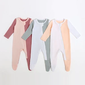 2026 Last Baby Clothes Solid Color Newborn Bodysuit Customizable Onesie Long Sleeve Zipper Baby Romper