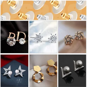 200 Pieces Bullet Clutch Earring Backs for Studs with Pad Rubber Earring Stoppers Pierced Safety Backs (Rose Gold, Gold, Silver)