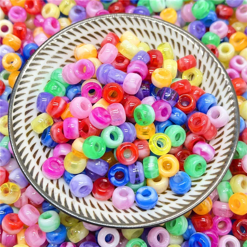 卸売バイカラー模造翡翠アクリルビーズ大穴ビーズ子供用ブレスレット