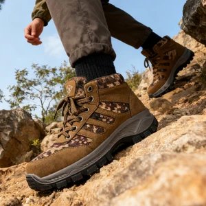 Outdoor Popular Men's Shoes Lace-up Wear-Resistant Anti-Slip Rubber Sole Shoes Building Sites Camouflage Pattern Casual Shoes