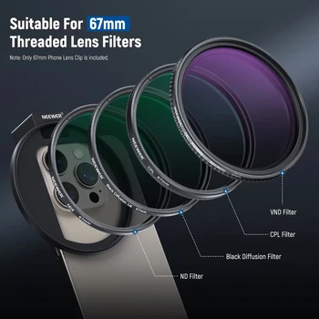NEEWER LA006 Upgraded 67mm Phone Filter Mount w Top Cold Shoe Mount Curved Edges for iPhone 15 14 13 Pro Max Samsung S22 S23 detail image