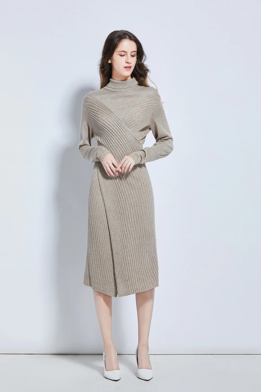 Elegant Knitted Dress Turtleneck Dress Sweater Women