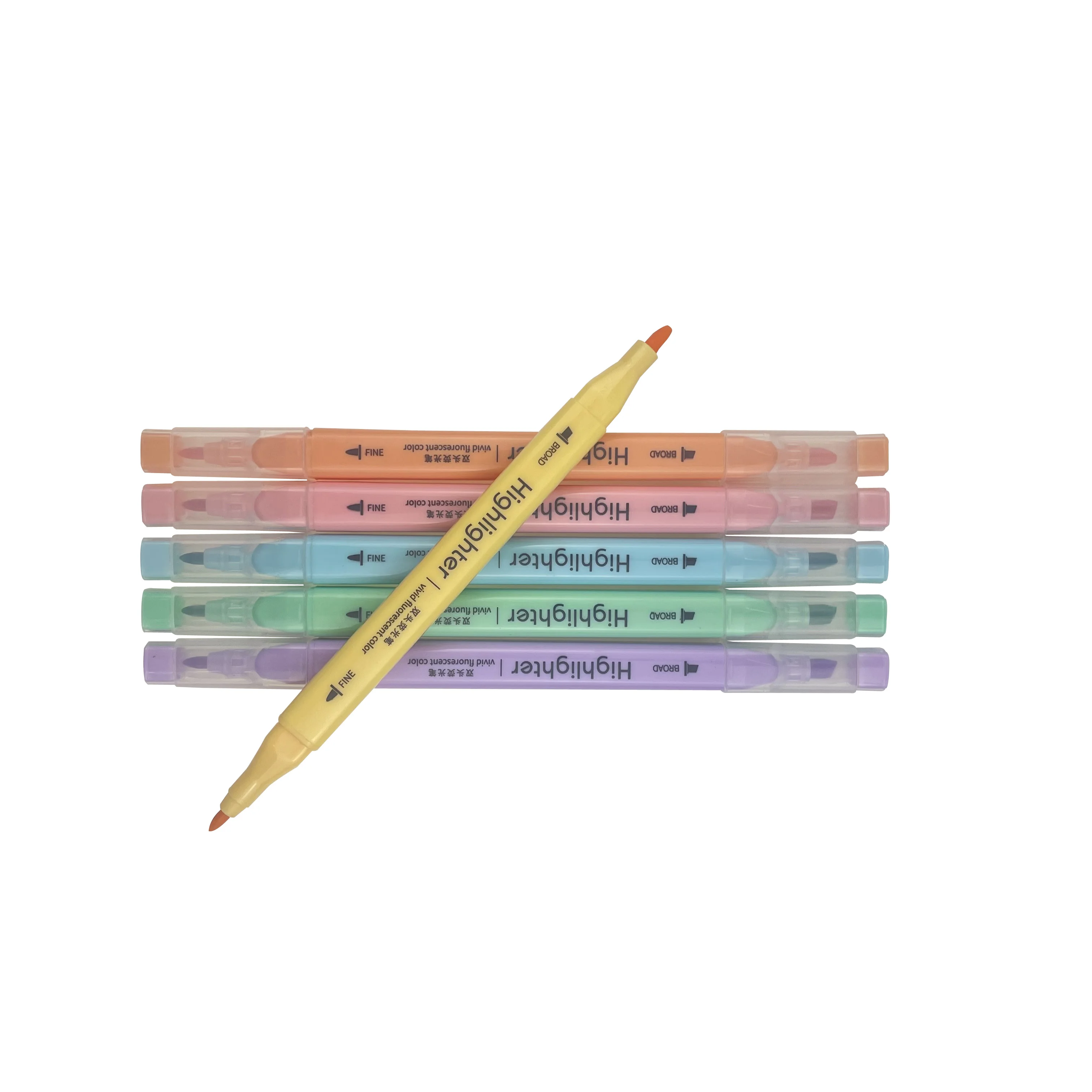6 Color Quick Dry Dual Tip Pastel Highlighter Pen Set Custom Flexible Tip and Soft Touch Fluorescent Ink Marker