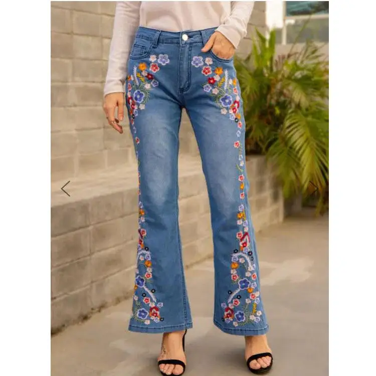 Wholesale Women Flared Jeans Ladies Wide Leg Denim Pants Women High Waist Bell Bottoms Jeans