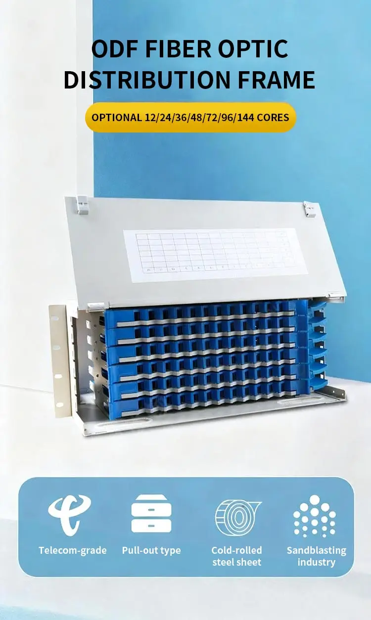 Rack Mount Fiber Distribution Frame 12 Port ST Connector Robust Modular ODF Panel Compact Steel Easy Cable Termination