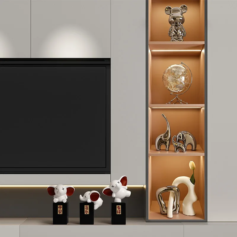 Two Cute Elephant Figurines Good Luck Symbols Modern Minimalist Home Decor Living Room Entryway Tabletop Ornament Set