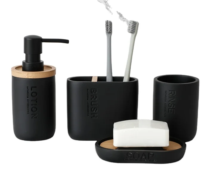 Luxury Matte Black White Home Bathroom Decorations Resin Bathroom With