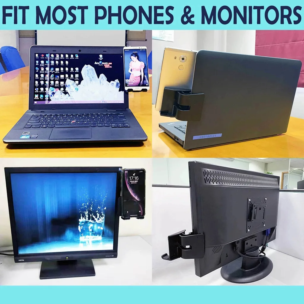 Laptop Monitor Side Clip Silicone Adjustable Cell Phone Holder Computer Screen Side Expansion Phone Holder Stand