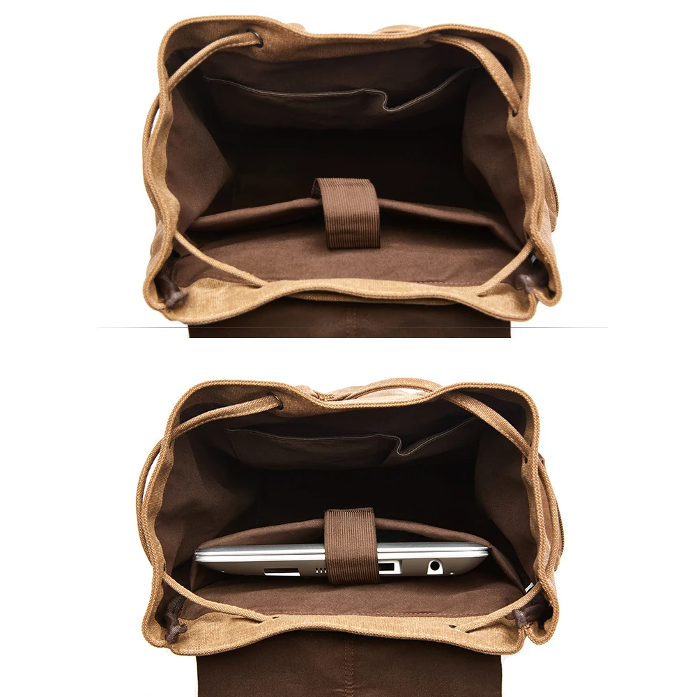 ZUOLUNDUO Solid Color Vintage Canvas Backpack Drawstring Fashionable Portable Leisure Bag for Men Women for Outdoor Adventures