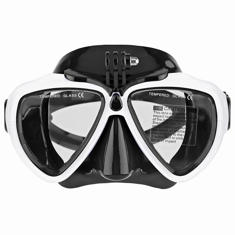 Custom logo warna orang dewasa OEM low volume scuba diving mask dengan kamera go-pro mount diving goggles untuk berenang snorkeling gear