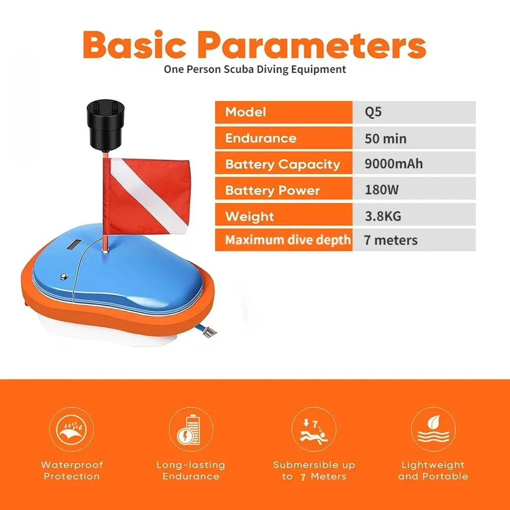 2024 New Diving Ventilator Portable for Dual Users Underwater Scuba 7-10hours Deep 15 Meters Float Diving Device Rescue Fishing