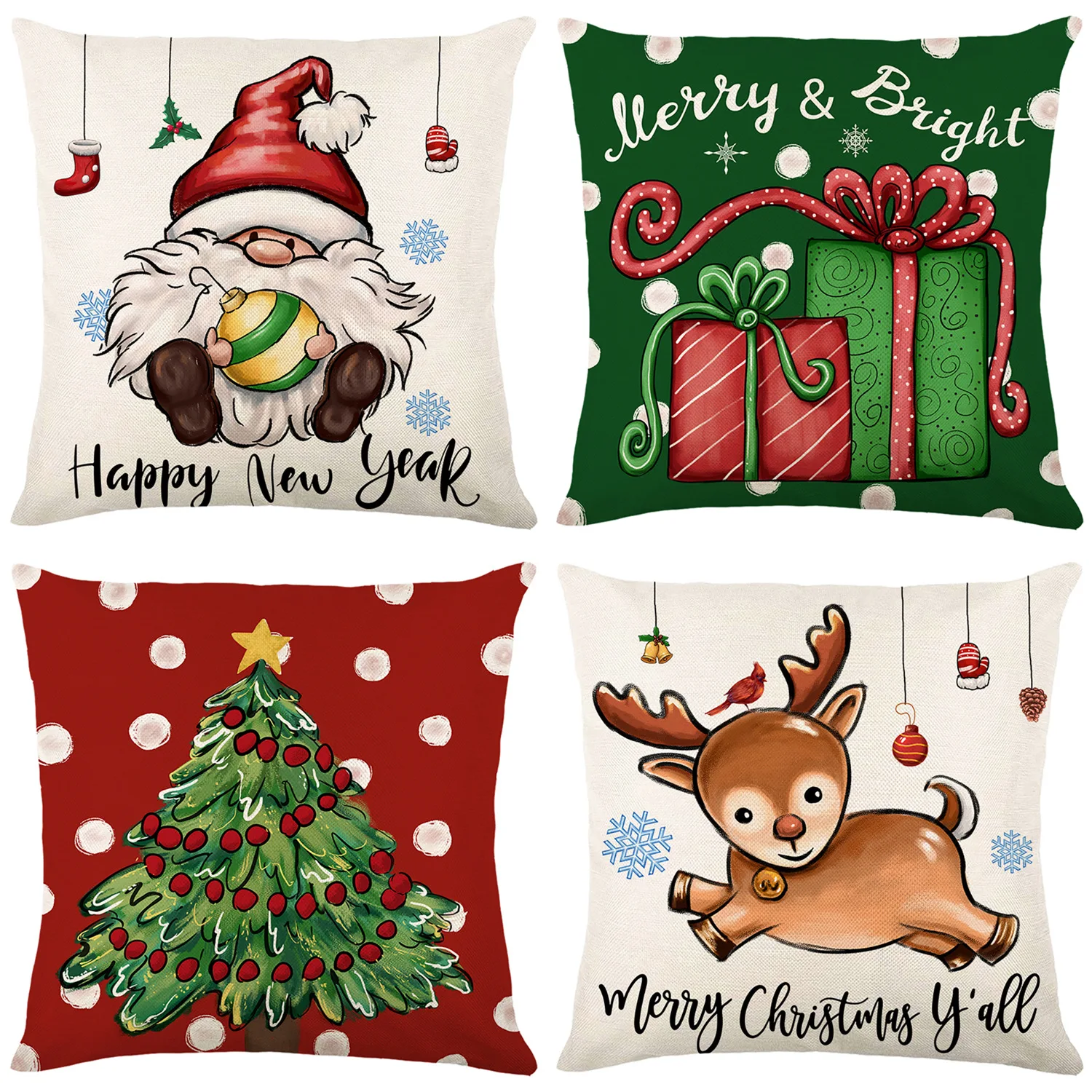 In Stock Christmas Pillow Covers 18x18 Inch Linen Winter Xmas Holiday