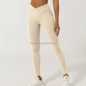 In Stock Cross V Yoga Nine-point Pant No T Line Peach Hip Lift Fitness Pants High Elastic Fabric Quick Drying Tracksuit Leggings