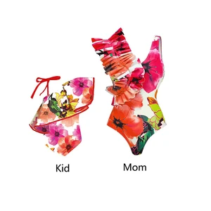 JSN Matching Family Bathing Suits One Piece Swimsuit Mom and Daughter Swimsuits Female Children Baby Kid Beach Swimwear