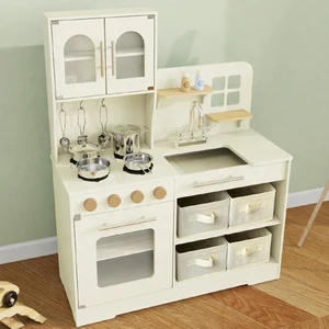 EDULAND Wooden Kids Pretend Play Kitchen Set Stove Cookware Educational Cooking Toy Role Play Natural Food Toys Cutting Fruit