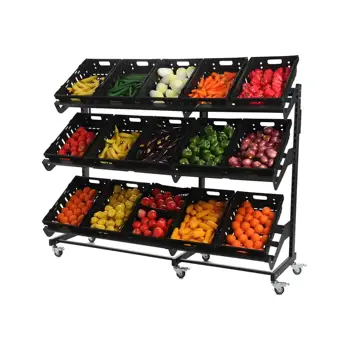 Commercial Heavy Duty 2000mm Mobile Gondola Display Stand Supermarket Shelving for Fruit Vegetable Merchandising Locking Metal