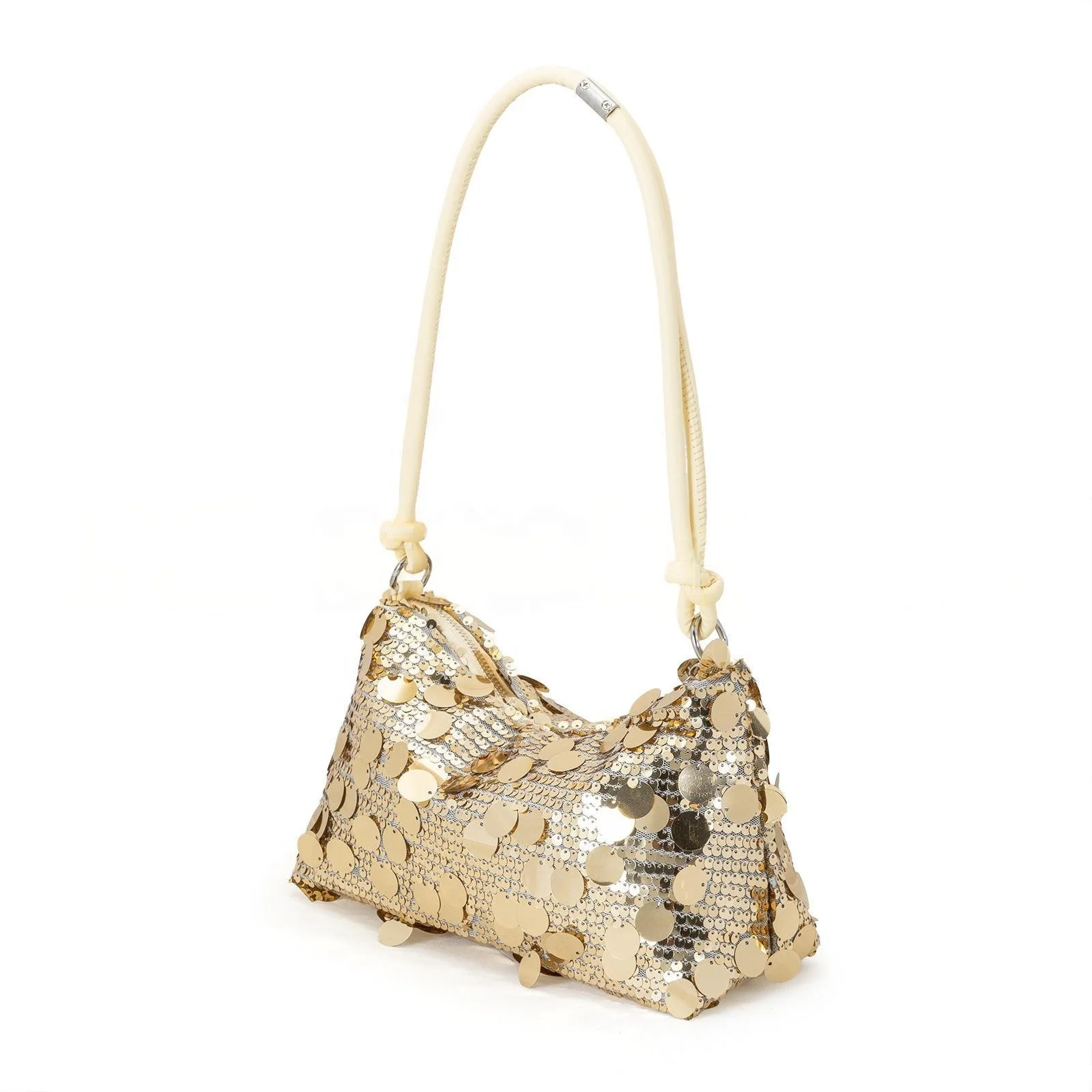 Factory Wholesale Vintage Lady Zipper Fashion Sequined Single Handle Underarm Handbag for Daily Shopping