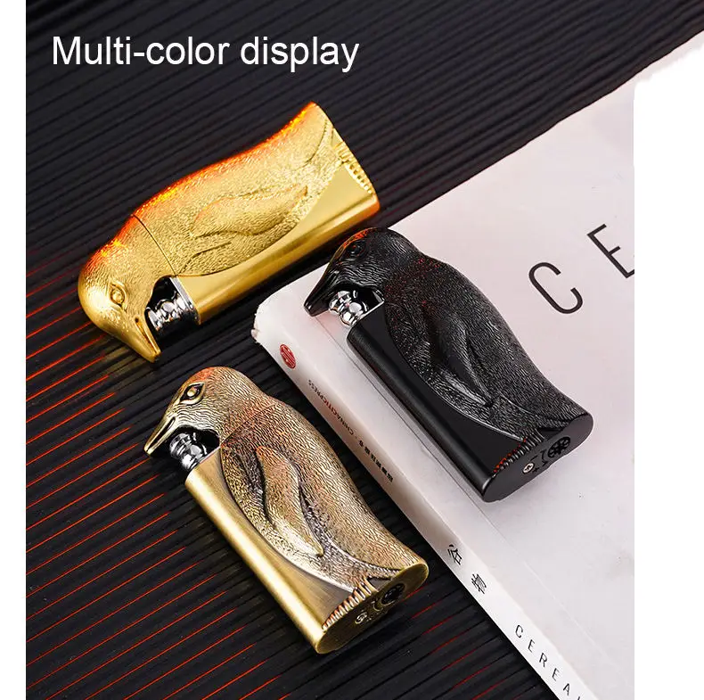 KY Trendy and Fashionable Creative Embossed Penguin Shaped Double Flame Gas Refillable Metal Lighter Custom