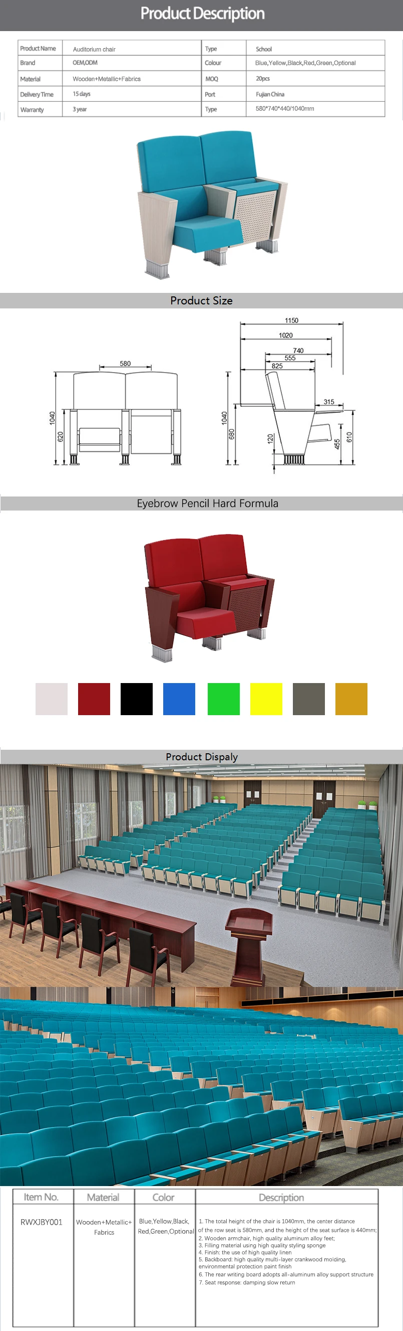stackable chair Luxury high quality sponge cushioned church auditorium cinema chair