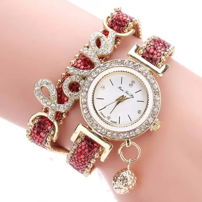 Fenyi Wholesale Hot Sale Trend Luxury Girls Ladies Fashion Casual Exquisite LOVE Diamond Shining Bracelet Watch for Women