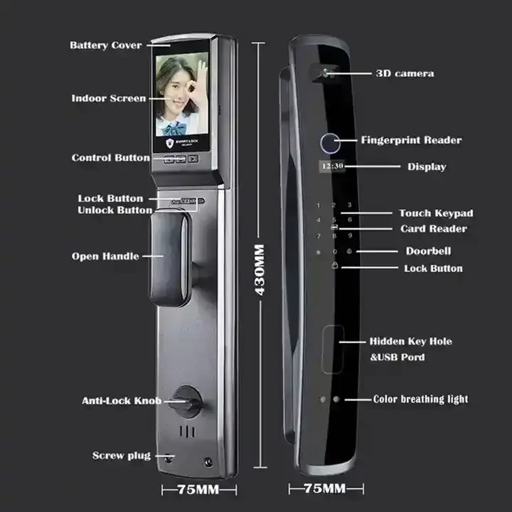 Face Digital Fingerprint Biometric Lock Rfid IC Card Wifi App Home Security Door Lock Smart Lock