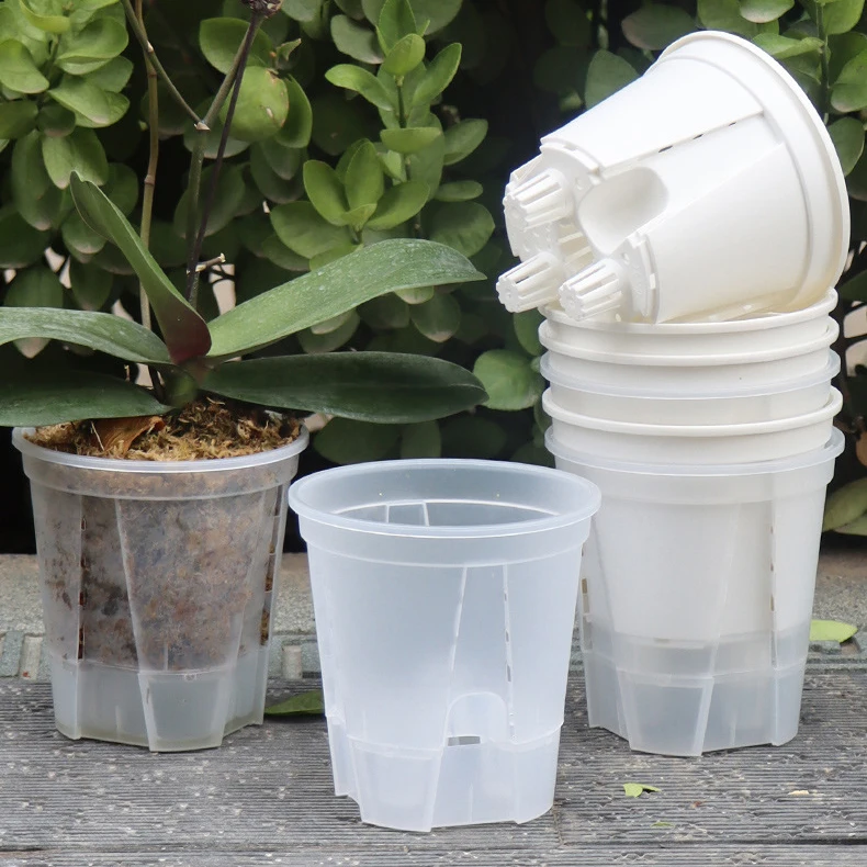 Durable 4.7 Inch Root Control White Clear Orchid Self Watering Pots for Plants Plastic Transparent Flower Pot