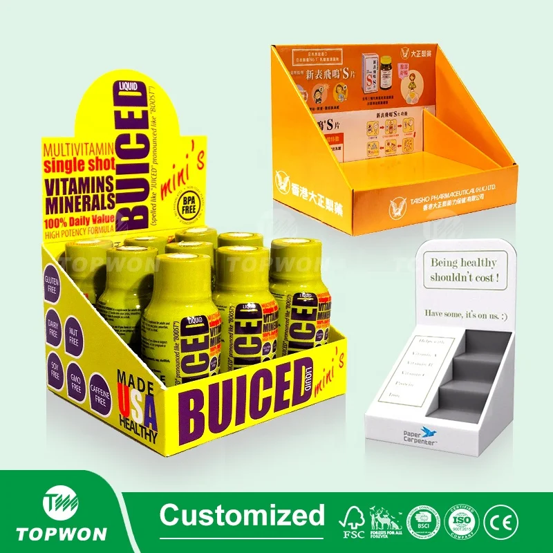 Custom Vitamin Bottle Supplement Display Racks for Pharmacy Drugstores, Cardboard Medicine Store Retail Pharmacy Display Stand