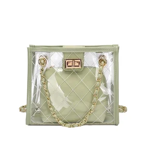 Custom Designer Chain Ladies Purse and Handbags Pvc Transparent Square Crossbody Bag Fashion Shoulder Bags for Women