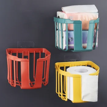 Wall-Mounted Multifunctional Adhesive Tissue Holder - Plastic Storage Rack with  Dispenser Function,Facial Tissue Box Cover