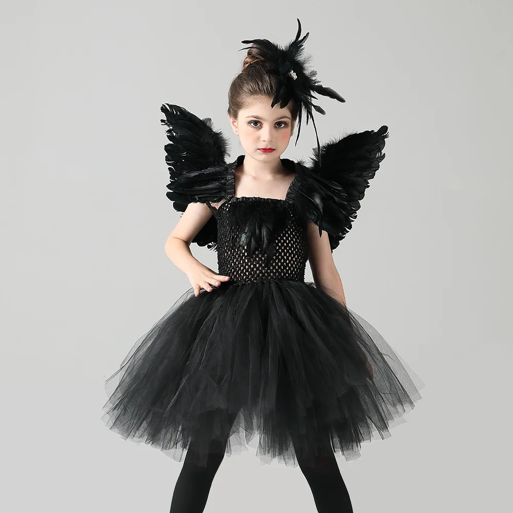 Halloween Black Swan Dress - Girl Dance Performance Tutu Skirt