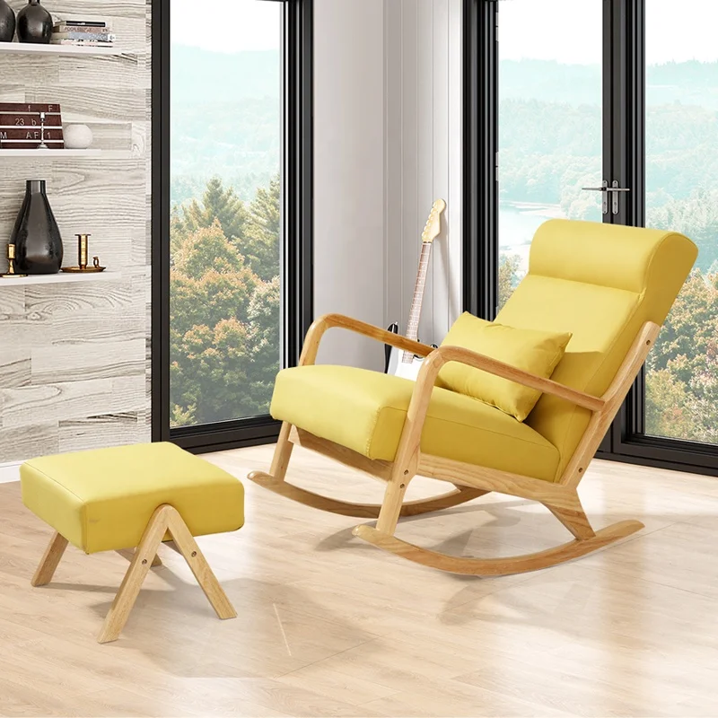 Cheap Design Nordic Mechanism Modern Indoor Leisure Solid Wood Legs Adult  Wood Rocking Chair for Living Room