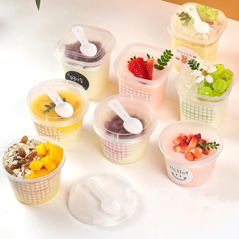 High Quality Plastic 220ml 280ml Transparent PP Double Skin Milk Yogurt PP Pudding Cup With Lid