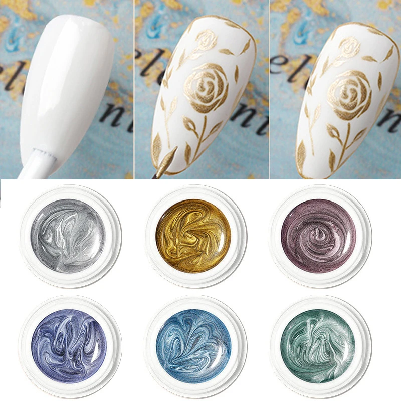 KLANA 6 Colors No Flowing Solid Ombre Gradient Color Painting Gel Polish for French Nail Art