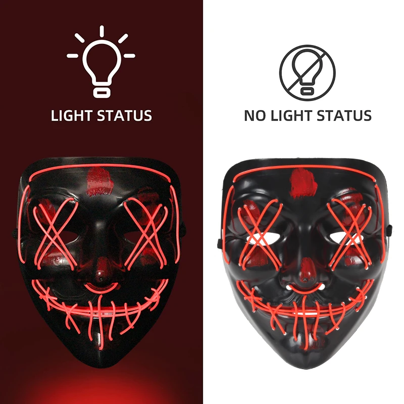 2023 Halloween Mask Led Glowing Mask Black Words Halloween Led Masks