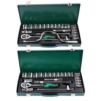 New style 24 piece green iron box F rod sleeve auto repair group set car maintenance tool kit