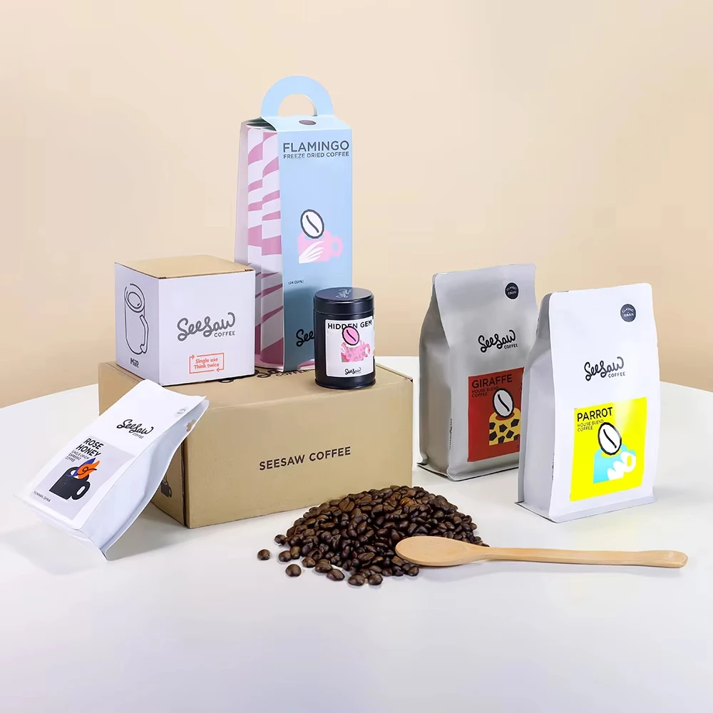 One-stop Coffee Packaging Brand Supplier Gravure Printing Food Coffee Bean Packaging Stand up Pouch Zip Lock Bag Pouch With Logo