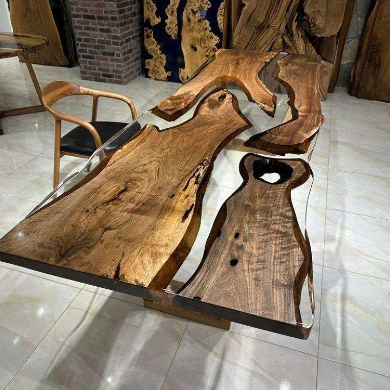 Office Table Royal Design Dining Room Sustainable Epoxy Resin River Table Conference Table Walnut Wood Luxury Modern Natural
