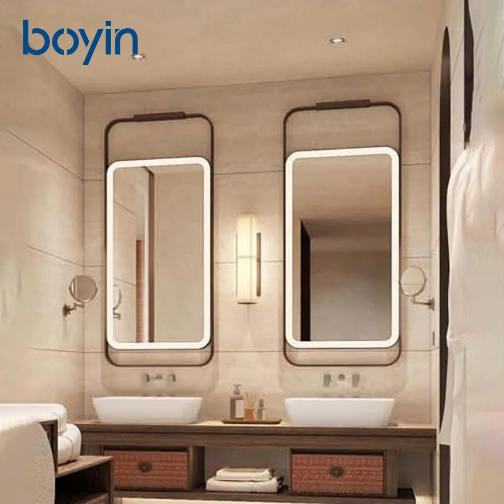 Wholesale BOYIN Customized Big Stand up Ce Certified Led Small Mirror Light with 8 Led Wall Light Mirror and Storage Linear