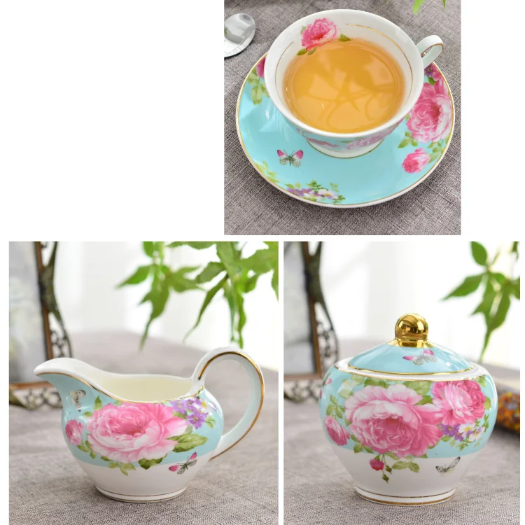 Custom Luxury Pink Color Floral Turkish Tea Cup Saucer Sets,Fine 5 Pcs Porcelain Tea Set Tea Pot Set manufacture