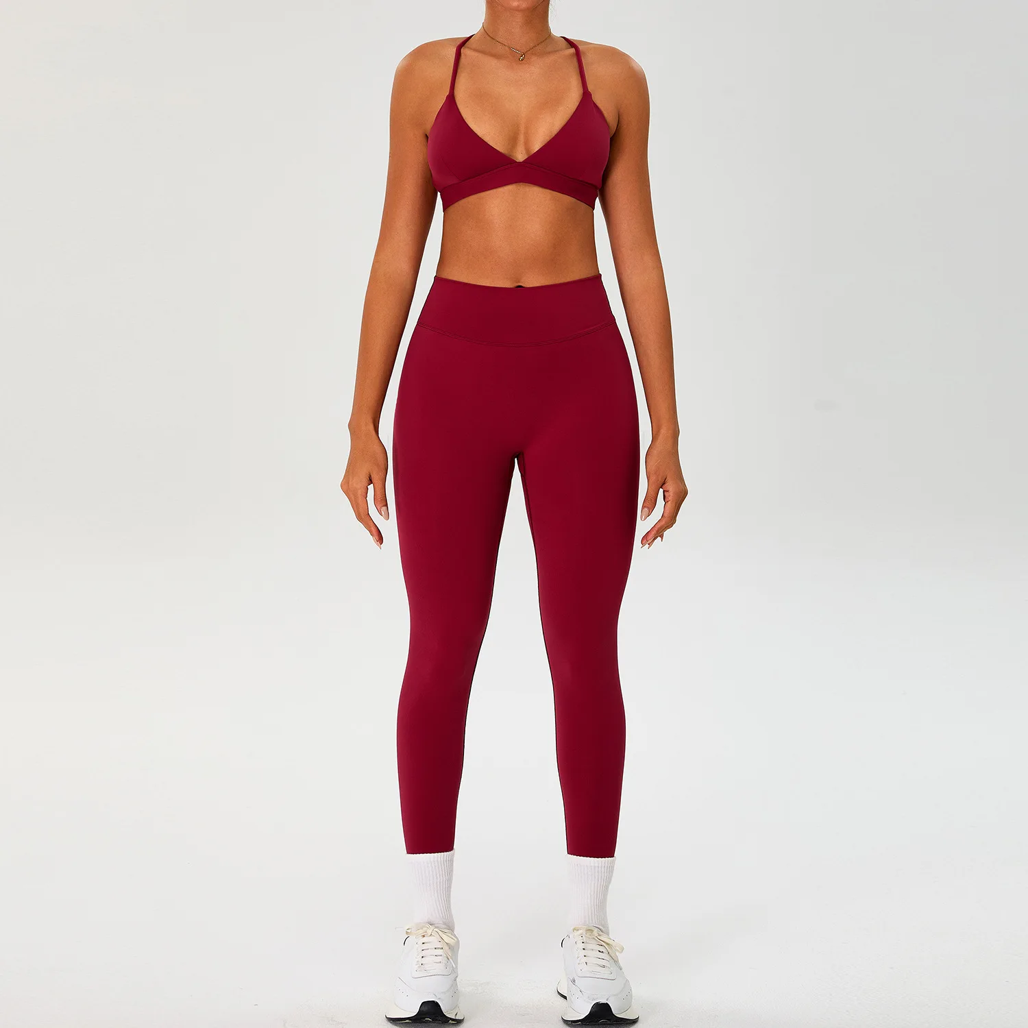 Arrival Spandex/Nylon Brushed 2-Piece Set Outerwear Crisscross Straps High-Waisted Breat detail