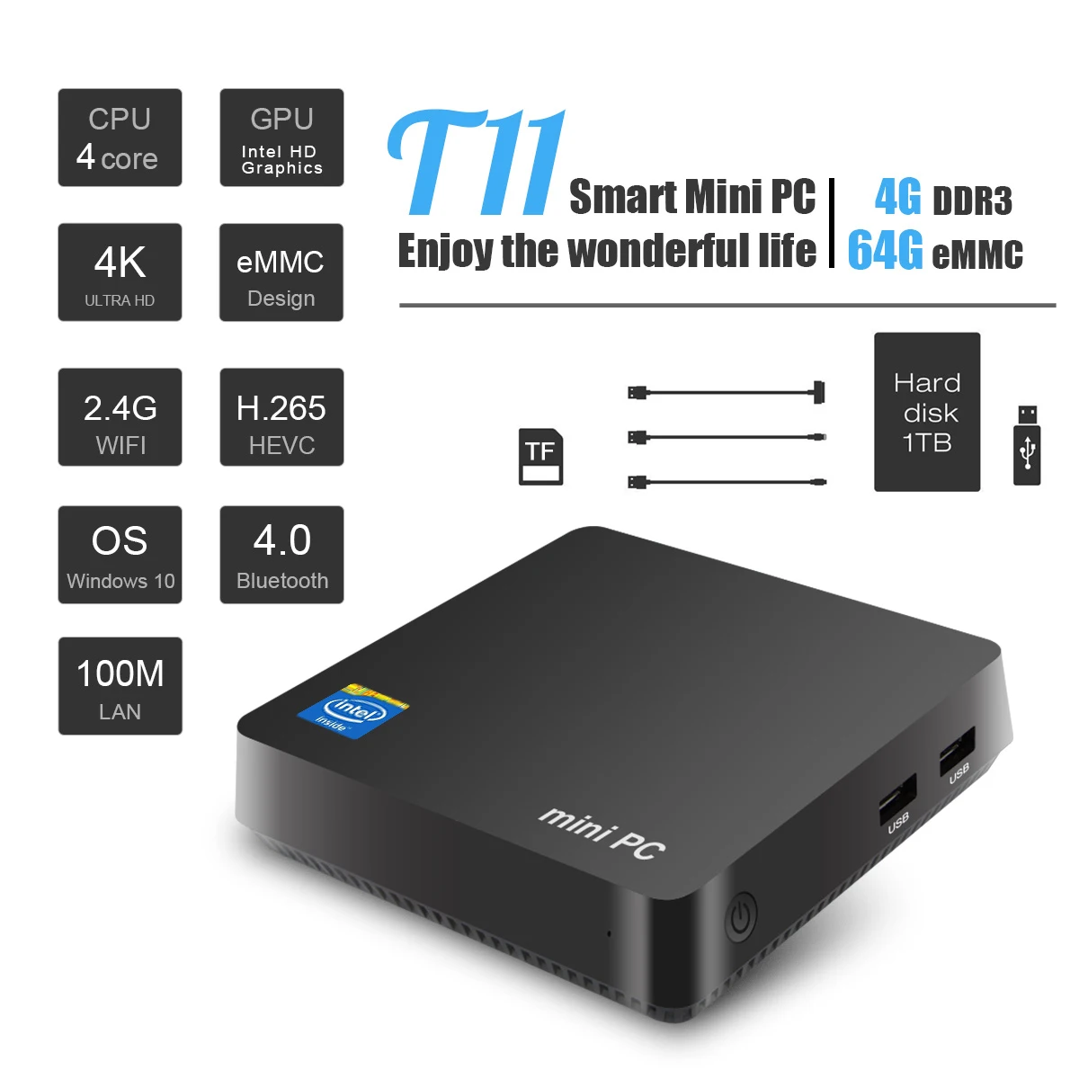 High Configuration Compact for Education T11 Desktop PC 64 Bit CPU Win 10 T11 Acepc Intel Mini PC