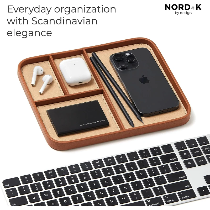 Classy Men's Desk Drawer Organizer Vegan Leather Coin Caddy Tray for Jewelry Storage
