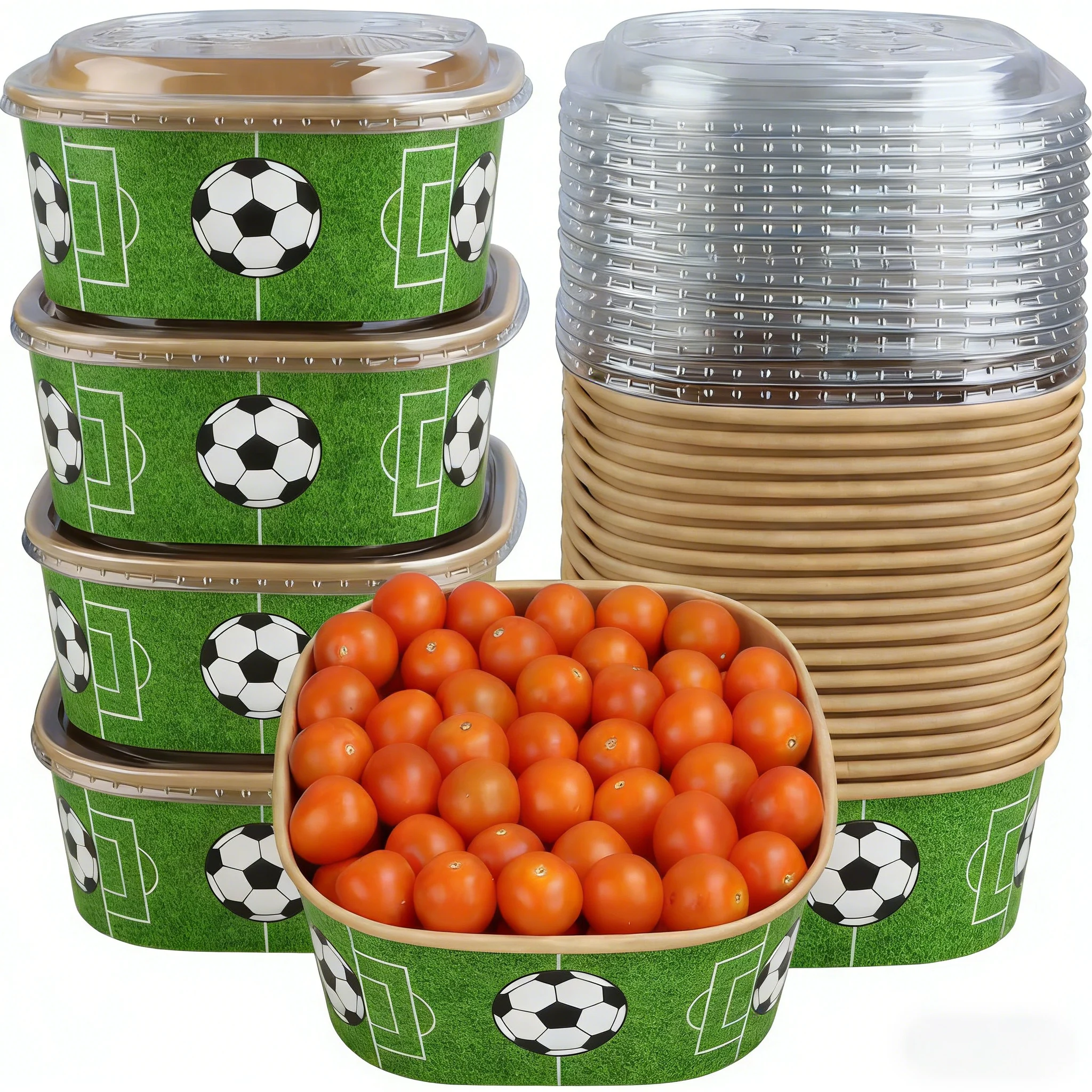Premium Disposable Eco Friendly Custom Logo Hot Food Packaging Kraft Paper Snack Soup Salad Takeaway Bowl for Football Game