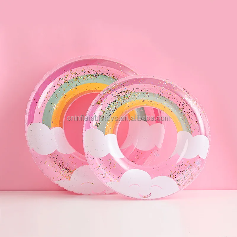 New Customizable Thickened PVC Inflatable Swimming Rings Sequins Clouds Rainbow Pink Blue Armpit Rings for Kids Sports Camping