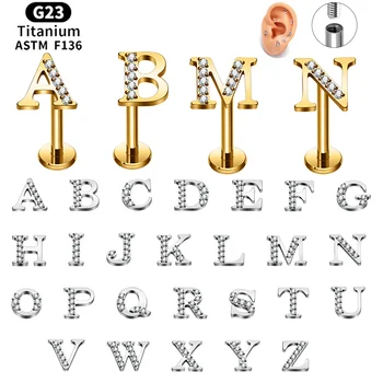 ASTM F136 Titanium Zircon Gold Plated Orthodox Labret Stud Tragus Helix Piercing Jewelry