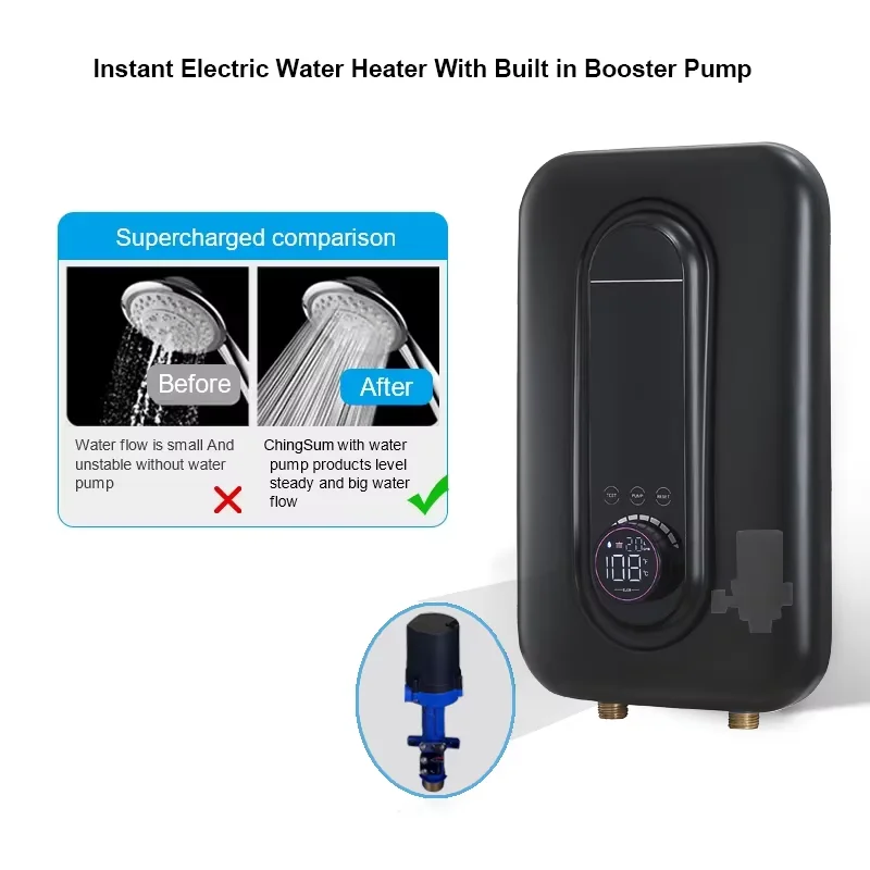 High Quality 4500W 220V Button Control Tankless Water Heater Instantaneous Geyser Shower with Pump
