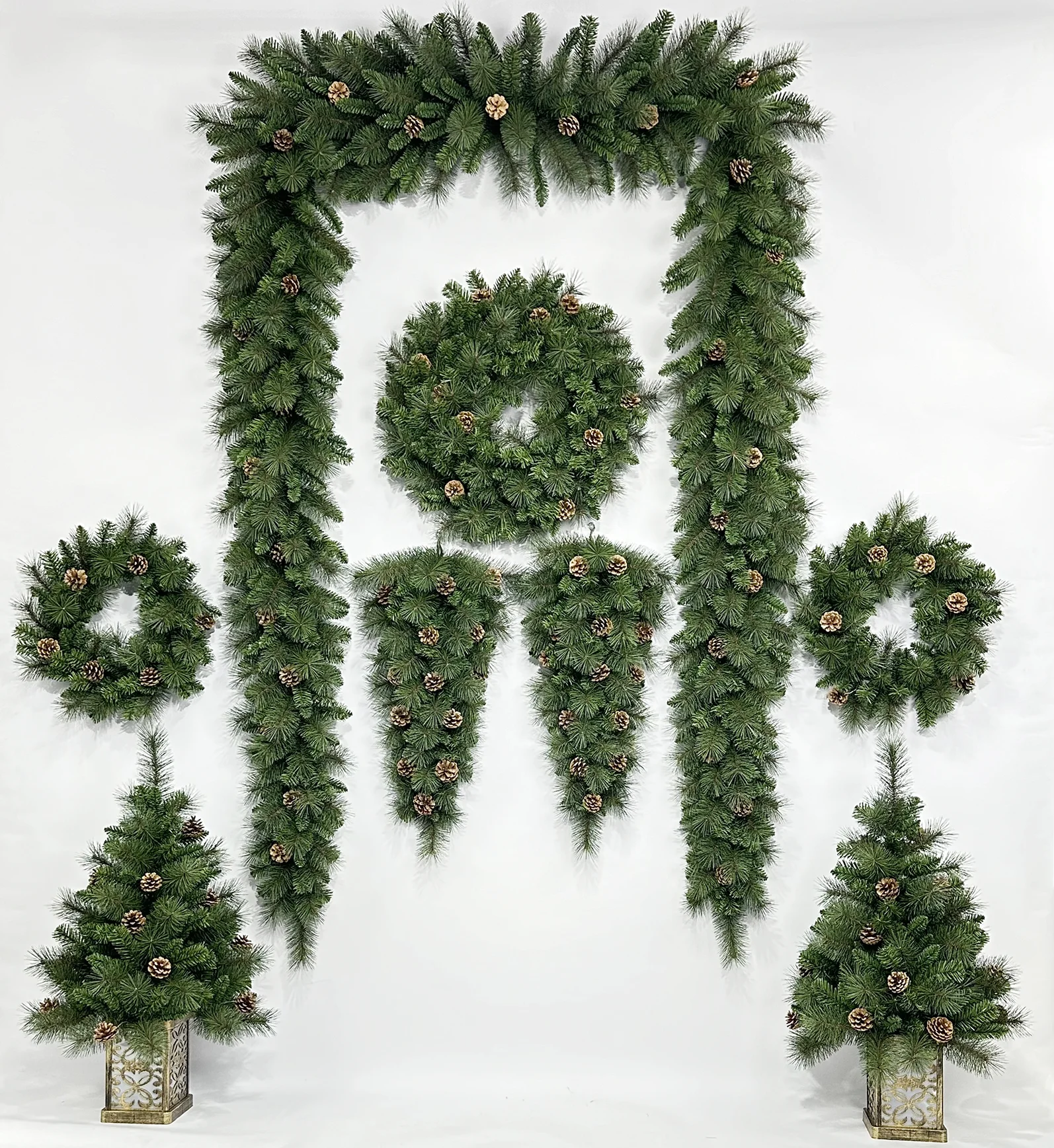 Yiwu Factory Wholesale 270cm Luxury PVC Christmas Garland with Natural Pine Cone Decorated for Home Christmas Decoration