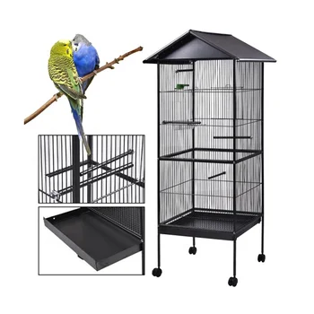 NASIDE Vogelkäfig Mit Rädern – 61 Cm Hoch, Eisen, Schwarz, Für Sittiche, Wellensittiche, Kanarienvögel