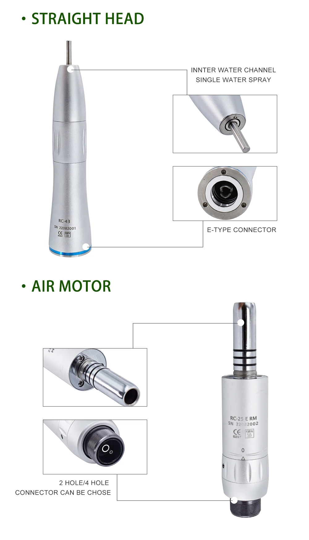 Dental Low Speed Turbine Internal Water Spray Dental Handpiece 2/4